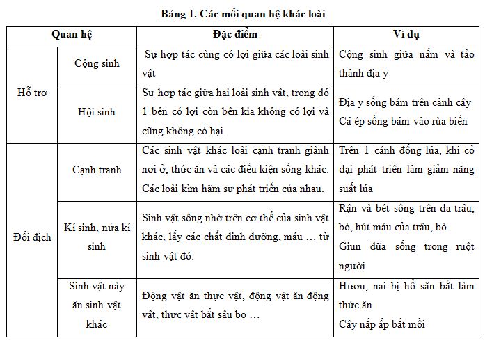 các mối quan hệ khác loài